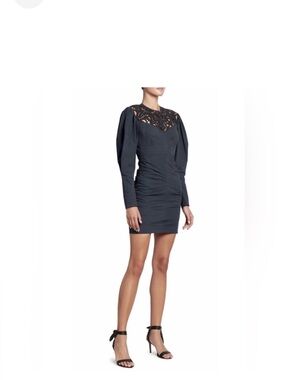 Isabel Marant Taydo Lace-Yoke Long-Sleeve Mini Dress